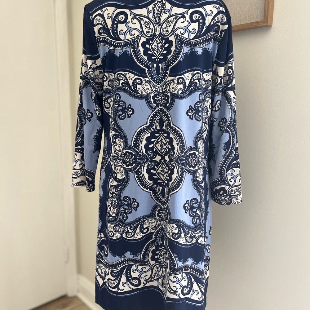 INC International Concepts Navy and Light Blue Long Sleeve Dress